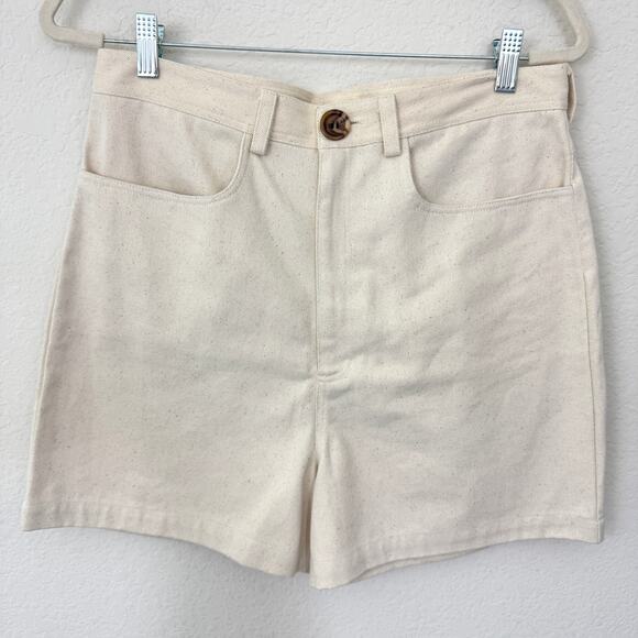 Laude The Label Pants - Laude The Label Womens High Rise Denim Shorts Sz 12 100% Cotton Sustainable Ecru